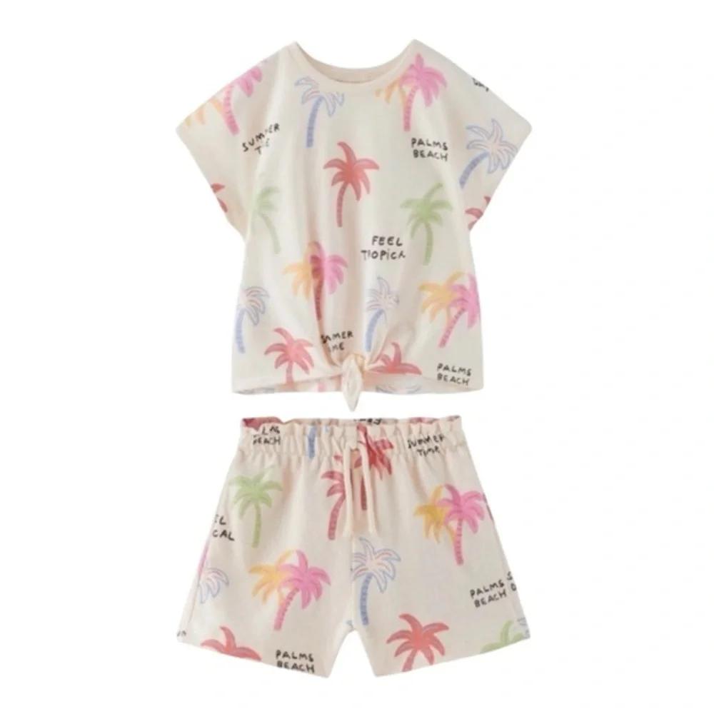 ZARA KIDS PALM TREE T-SHIRT AND PLUSH SHORTS